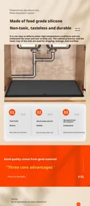 Under sink silicone mat detail showing waterproof and heat-resistant features for kitchen cabinets.