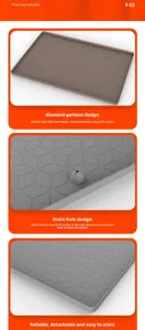 Multi-functional silicone drain mat with diamond anti-slip pattern and drain hole for washing machine