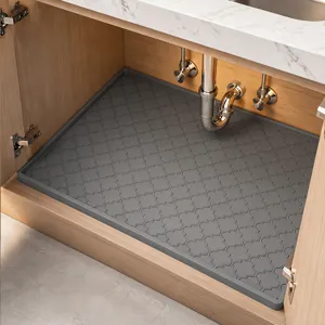 Graue Silikon Unterlegmatte für Küchenspüle, wasserdichter Schrankbodenschutz mit Rand.