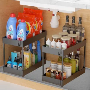 2-tier under sink organizer pull out sliding storage basket for kitchen bathroom cabinet storage