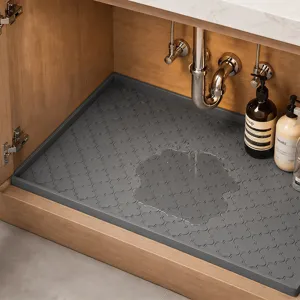 Silikon Unterlegmatte fuer Spuele dunkelgrau wasserdicht Kueche Bad Detailansicht Schutz