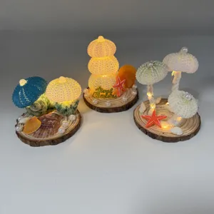 Luz de Noche Hecha a Mano con Concha de Erizo de Mar DIY Luminosa Concha Adorno de Escritorio de Ambiente LED Cálido Funciona con Batería Regalo
