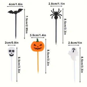 Halloween cake picks assorted bat spider skull pumpkin ghost dessert fruit decoration