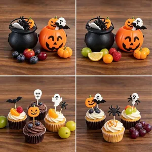 Halloween pumpkin bucket and spooky cake topper set for party and dessert table decor