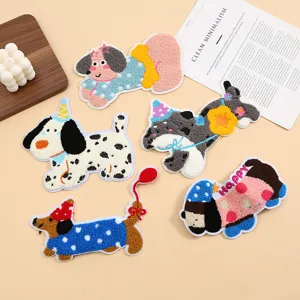 Cartoon Dog Towel Embroidery Patch Cute Dachshund Dalmatian DIY Clothing Accessories Applique Badge Decor