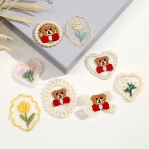 Cartoon Flower And Bear Embroidery Patches DIY Lace Applique Cloth Sew On Badges For Clothing Bags Accessories