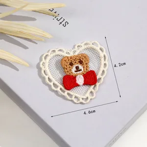 Cute heart lace bear embroidered patch clothing accessory DIY repair badge sticker 4.2x4.6cm