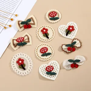 Embroidered Cherry Flower Cloth Patch Cute 3D Mesh Lace Edge Sew On Patch Applique For DIY Garment Clothes Decoration