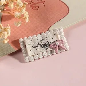 Cute Korean style lace fabric patch with cartoon embroidery and pink bow DIY clothing accessory