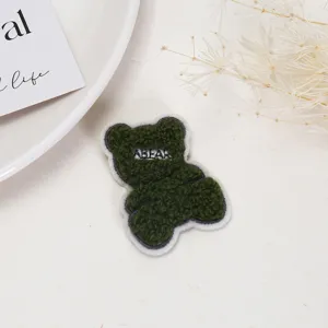 Dark green plush bear patch embroidered clothing accessory DIY decorative patch for jacket jeans.
