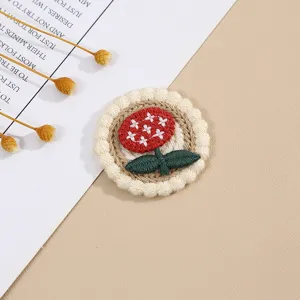 Knitted flower embroidered patch for clothing DIY decoration, cute fabric sticker appliques.
