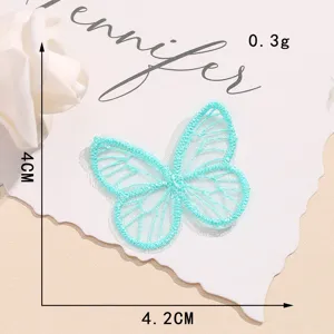 Blue organza butterfly embroidery patch DIY clothing accessory 4x4.2cm craft supply