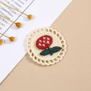 Cute cherry embroidered patch lace trim fabric applique for DIY clothing decoration.