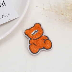 Orange bear embroidered patch cute plush DIY applique badge for clothing jacket jeans