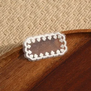 White lace embroidery patch for clothing DIY, exquisite rectangular decorative applique design.