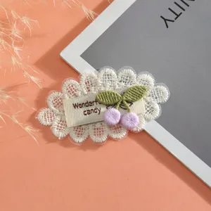 Lace embroidered patch applique with cute fruit design for DIY clothing decoration details view.