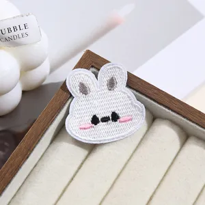 Cute white rabbit embroidered patch DIY clothing accessory and repair sticker badge decoration.