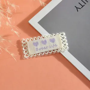 Cute lace embroidered patch with sweet life text and purple hearts, perfect for diy crafts.