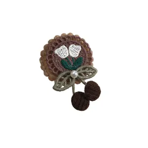 Lace fringe embroidered patch DIY clothing appliqué cute flower cherry design with pearl