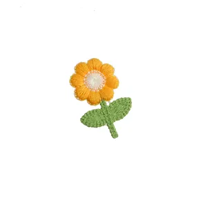 Cute flower embroidery patch self-adhesive cloth applique for clothing decoration main view