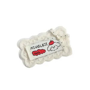 White lace embroidered hair clip cute puppy bow patch DIY clothing accessories lovely hairpin.