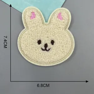 Cute cartoon rabbit and bear embroidered cloth patch, soft plush jacket repair patch appliques.
