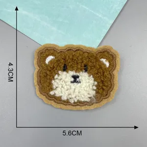 Cute fluffy bear embroidery patch appliques clothing DIY decorative badge detail.