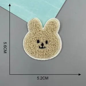 Cute plush bear rabbit embroidered patch for clothing DIY decoration, soft fuzzy jacket applique.