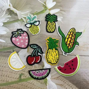 Cute DIY fruit embroidery patches set, featuring pineapple and strawberry for clothing decor.
