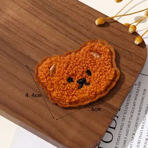 Cute brown teddy bear embroidery cloth patch DIY apparel bag accessory cartoon badge 4.4x6cm