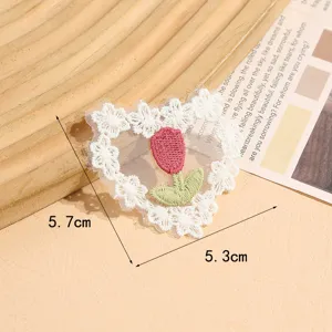 Herzförmiger Spitzen Tulpen Stickerei Patch DIY Haarschmuck Applikation Zubehör