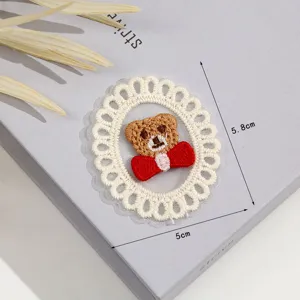 Cute cartoon bear lace embroidery patch DIY clothing accessory decorative badge appliques 5x5.8cm