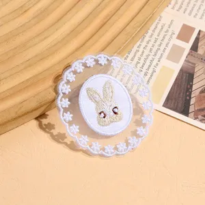 Weißes spitze besticktes hasen aufnäher süße kirschblüte diy haarspange zubehör stück