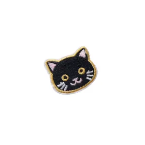 Cute black cat embroidered patch, iron-on DIY clothing badge for garments and accessories.