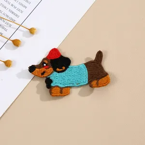 Cute cartoon dachshund embroidery patch diy clothing accessory towel stitch dog badge detail view