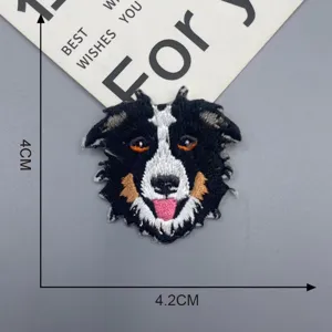 Geborduurde border collie hond kop kleding patch DIY decoratieve badge applicatie kleding