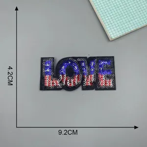 Sequin LOVE letter patch with US flag design, ideal for clothes decoration and DIY repair.