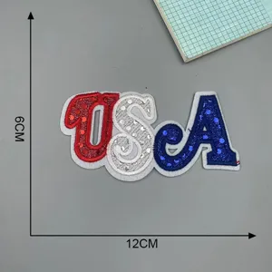 Sparkly USA letter sequin embroidered patch for kids clothing DIY jacket repair decor