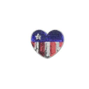 American Flag Heart Sequin Patch DIY Glitter Applique Clothing Badge Decoration Item
