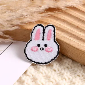 Cute white rabbit embroidered patch cartoon animal DIY clothing accessory detail view