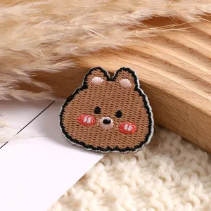 Cute brown bear embroidery patch DIY clothing accessory cartoon animal sew on badge detail view