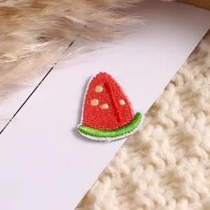Watermelon embroidered patch cute fruit DIY clothing accessory apparel applique badge detail.