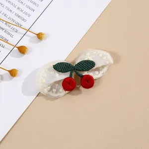 Cherry embroidery patch lace mesh DIY clothing accessory cute red green fruit patch 1pcs