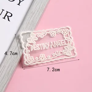 Toppa ricamata in pizzo con testo Destiny Angel, accessorio in tessuto a rete per abbigliamento.