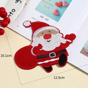 Detailed shot of Christmas Santa Claus embroidered patch, ideal for DIY clothing decoration.