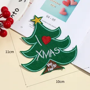 Christmas tree embroidered patch DIY festive holiday clothing decoration applique