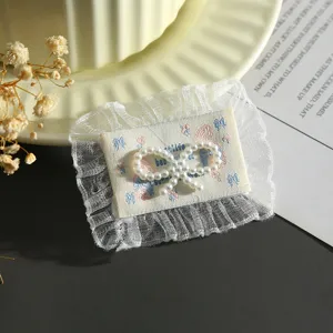 white lace pearl bow patch diy clothing accessories decorative applique badge fabric trim
