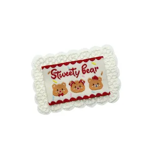 Cute cartoon bear embroidered patch with lace border DIY clothing decorative accessory main view