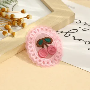 Sweet pink lace cherry embroidered patch, DIY fabric accessory for hats and clothing.