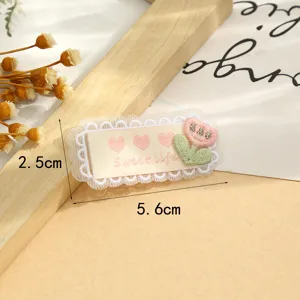 Sweet lace fabric patch with cute heart and embroidered tulip design for DIY craft clothing.